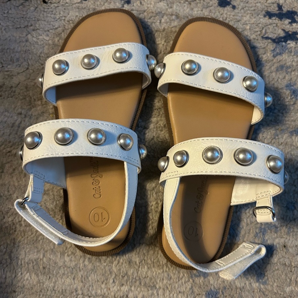 Girls' White Stud-Embellished Double-Strap Sandals